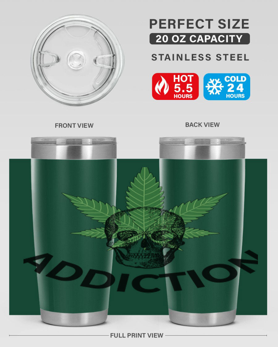 Addiction Cannabis 7# Tumbler in stainless steel with a sleek design, perfect for hot and cold beverages.