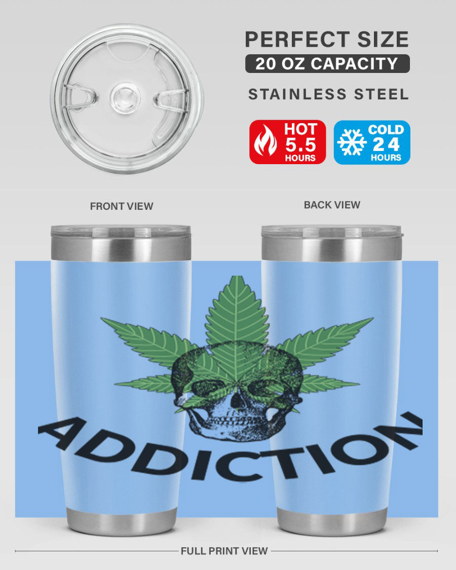 Addiction Cannabis 7# Tumbler in stainless steel with a sleek design, perfect for hot and cold beverages.