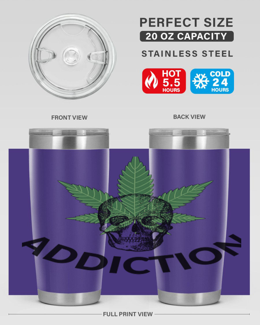 Addiction Cannabis 7# Tumbler in stainless steel with a sleek design, perfect for hot and cold beverages.
