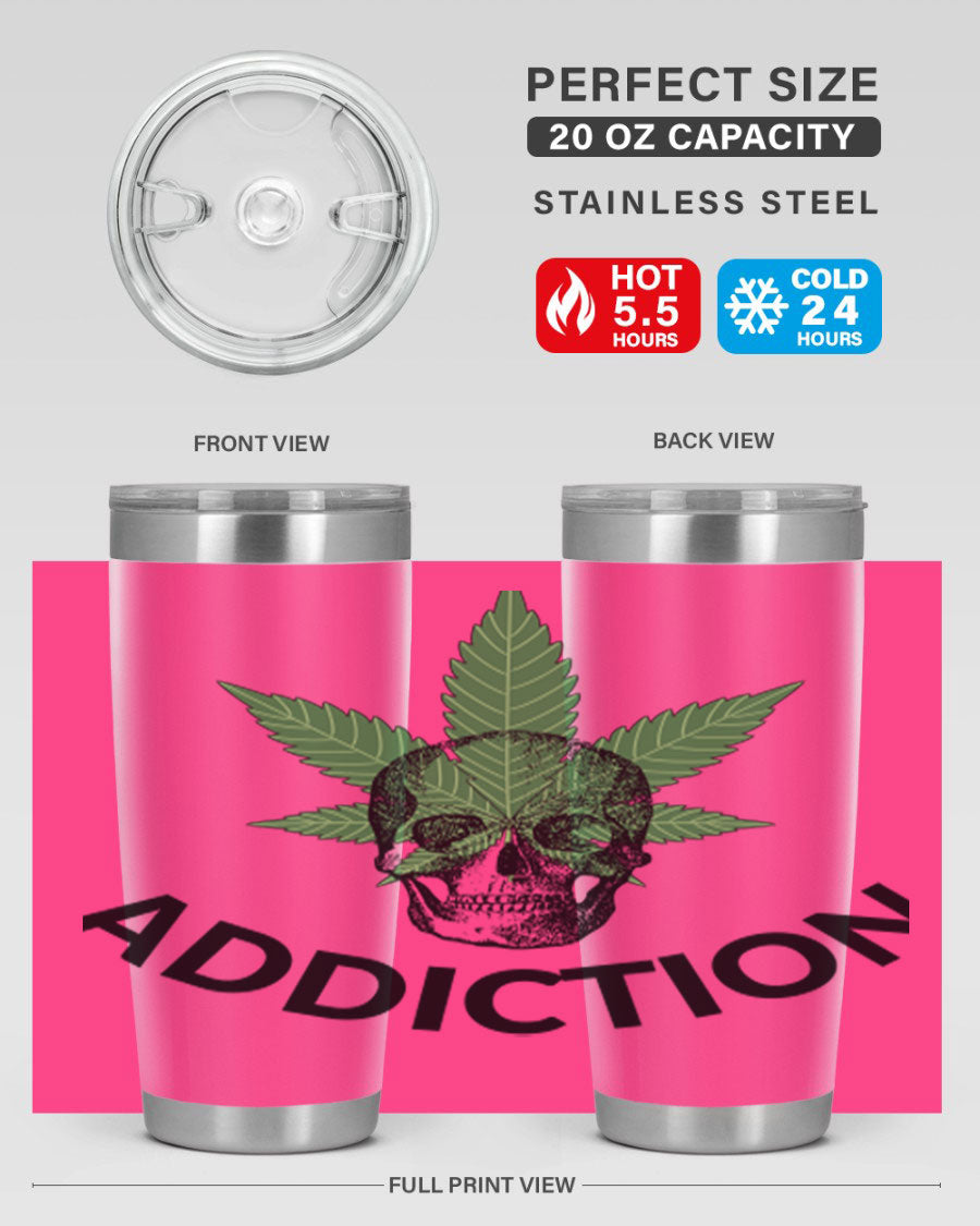 Addiction Cannabis 7# Tumbler in stainless steel with a sleek design, perfect for hot and cold beverages.