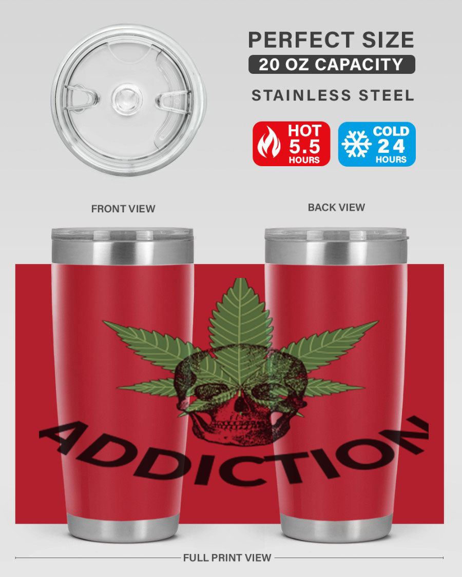 Addiction Cannabis 7# Tumbler in stainless steel with a sleek design, perfect for hot and cold beverages.
