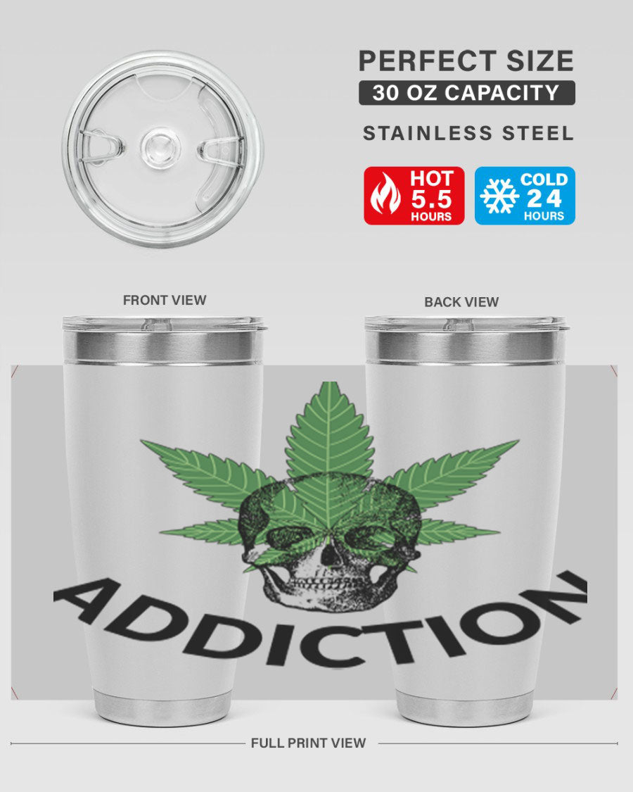 Addiction Cannabis 7# Tumbler in stainless steel with a sleek design, perfect for hot and cold beverages.