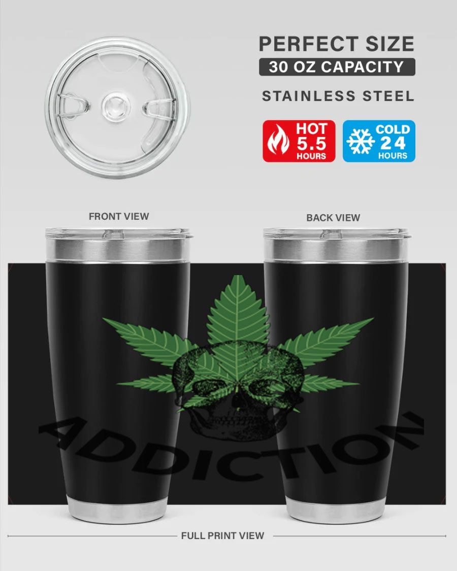 Addiction Cannabis 7# Tumbler in stainless steel with a sleek design, perfect for hot and cold beverages.