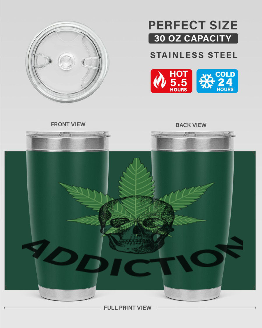 Addiction Cannabis 7# Tumbler in stainless steel with a sleek design, perfect for hot and cold beverages.