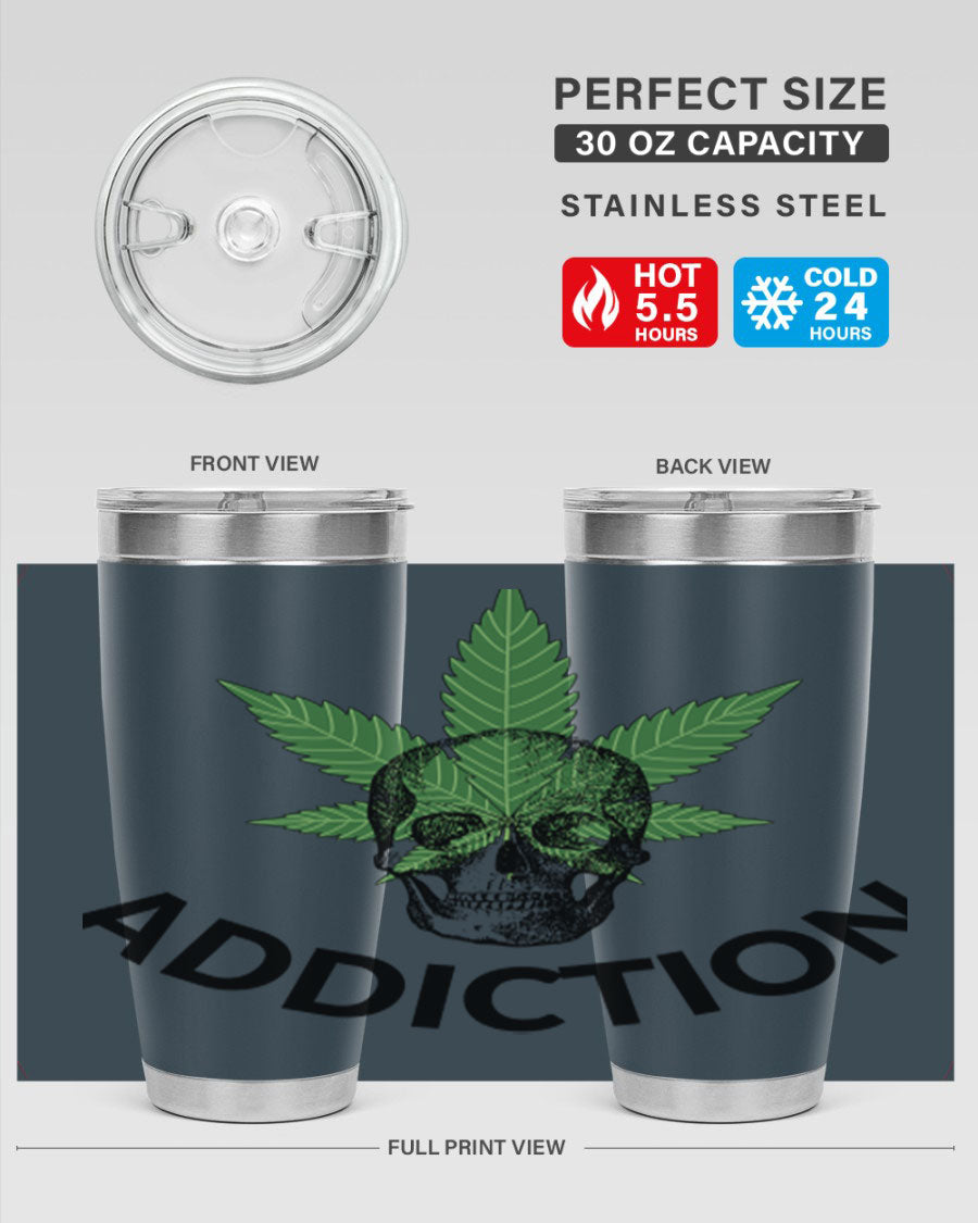 Addiction Cannabis 7# Tumbler in stainless steel with a sleek design, perfect for hot and cold beverages.