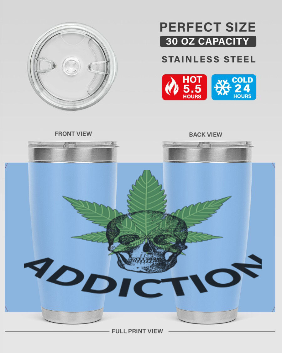 Addiction Cannabis 7# Tumbler in stainless steel with a sleek design, perfect for hot and cold beverages.