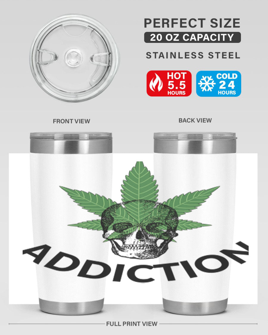 Addiction Cannabis 7# Tumbler in stainless steel with a sleek design, perfect for hot and cold beverages.