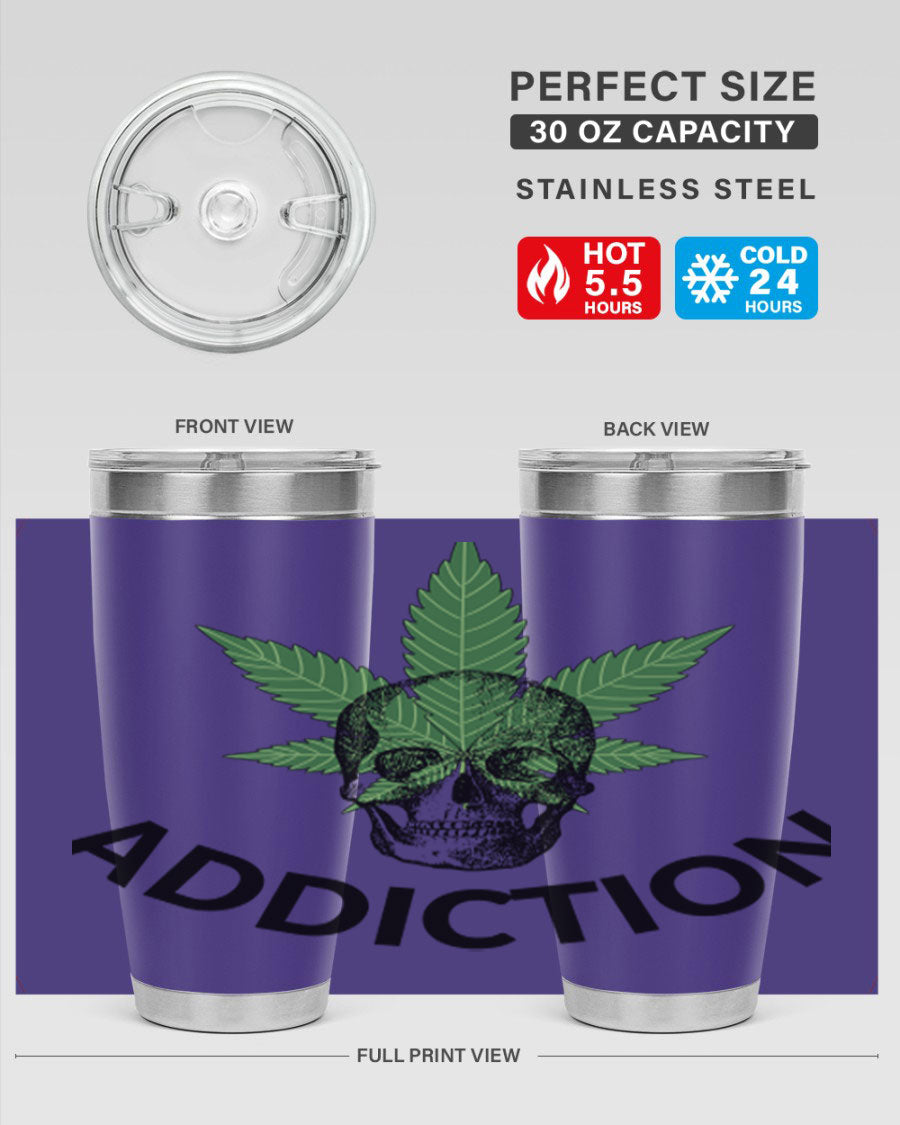 Addiction Cannabis 7# Tumbler in stainless steel with a sleek design, perfect for hot and cold beverages.