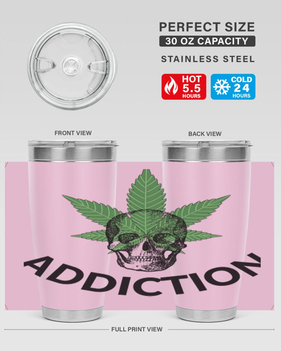 Addiction Cannabis 7# Tumbler in stainless steel with a sleek design, perfect for hot and cold beverages.