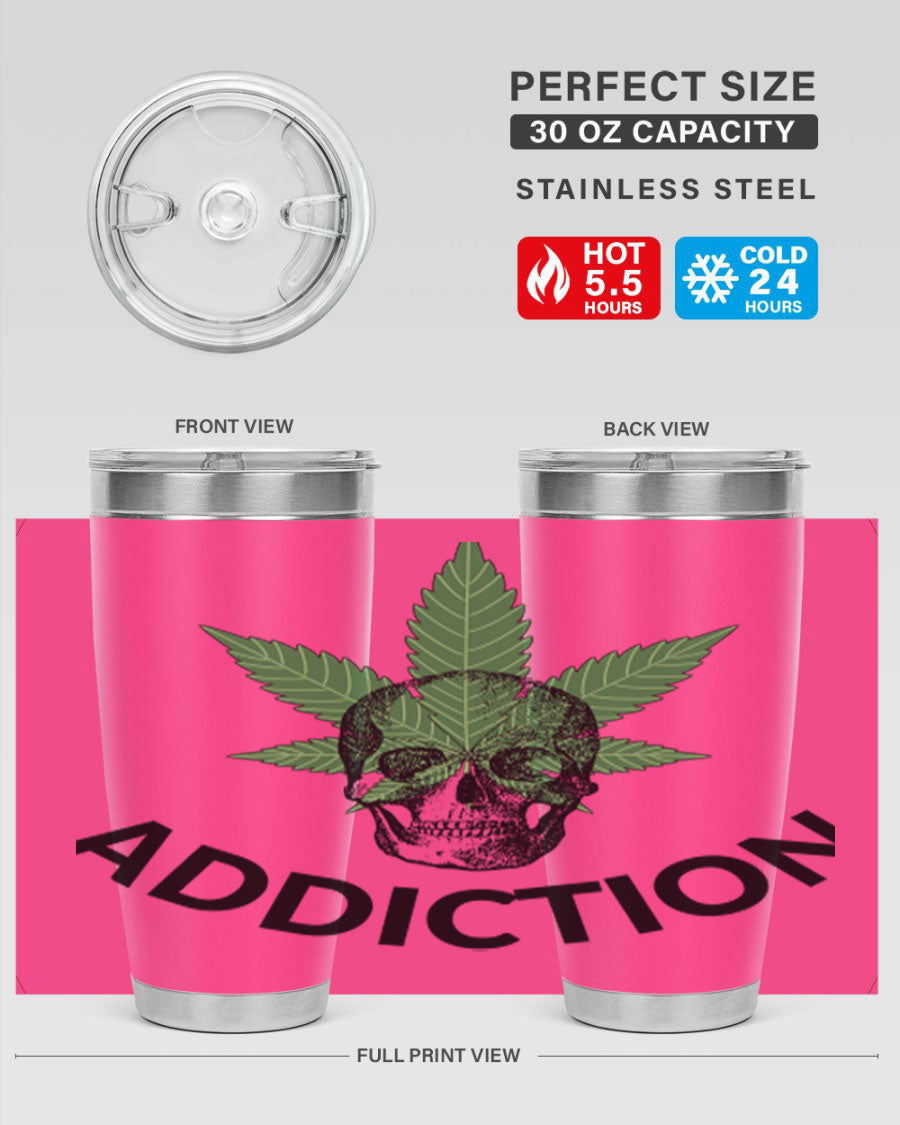 Addiction Cannabis 7# Tumbler in stainless steel with a sleek design, perfect for hot and cold beverages.