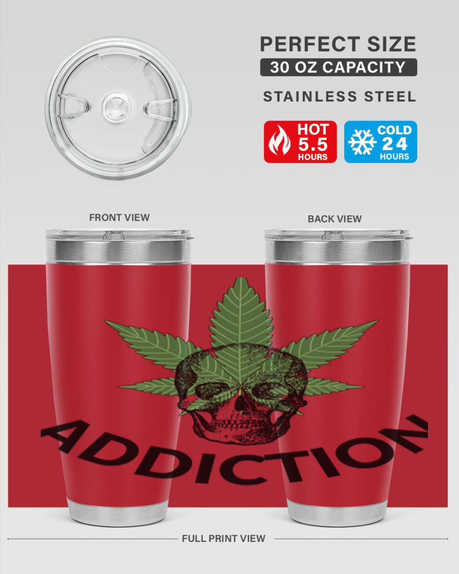Addiction Cannabis 7# Tumbler in stainless steel with a sleek design, perfect for hot and cold beverages.