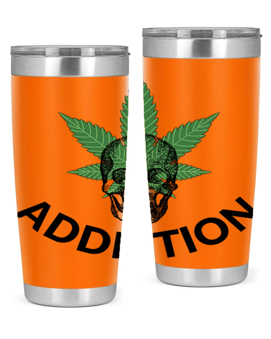Addiction Cannabis 7# Tumbler in stainless steel with a sleek design, perfect for hot and cold beverages.
