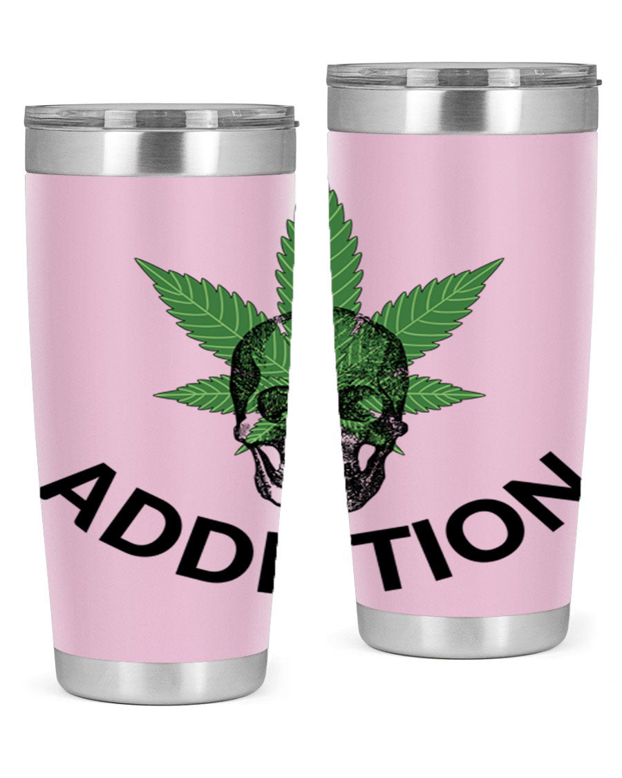 Addiction Cannabis 7# Tumbler in stainless steel with a sleek design, perfect for hot and cold beverages.