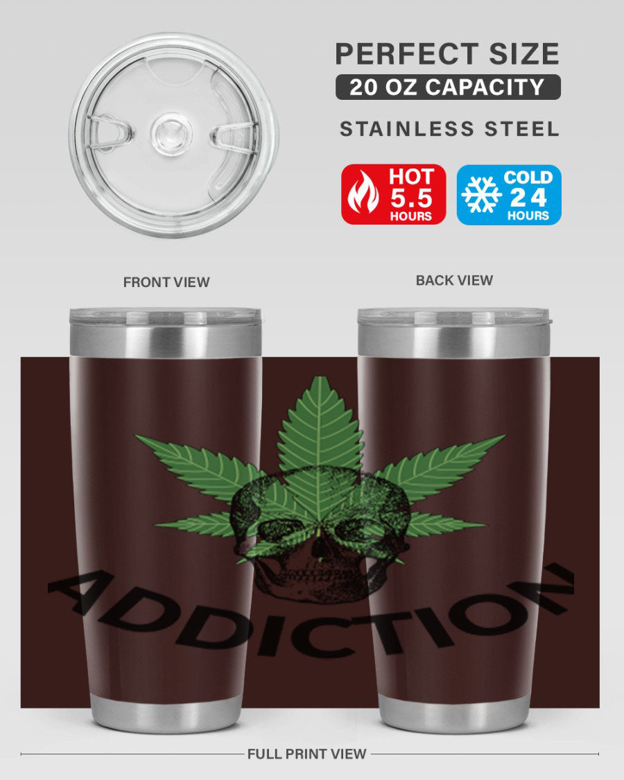 Addiction Cannabis 7# Tumbler in stainless steel with a sleek design, perfect for hot and cold beverages.