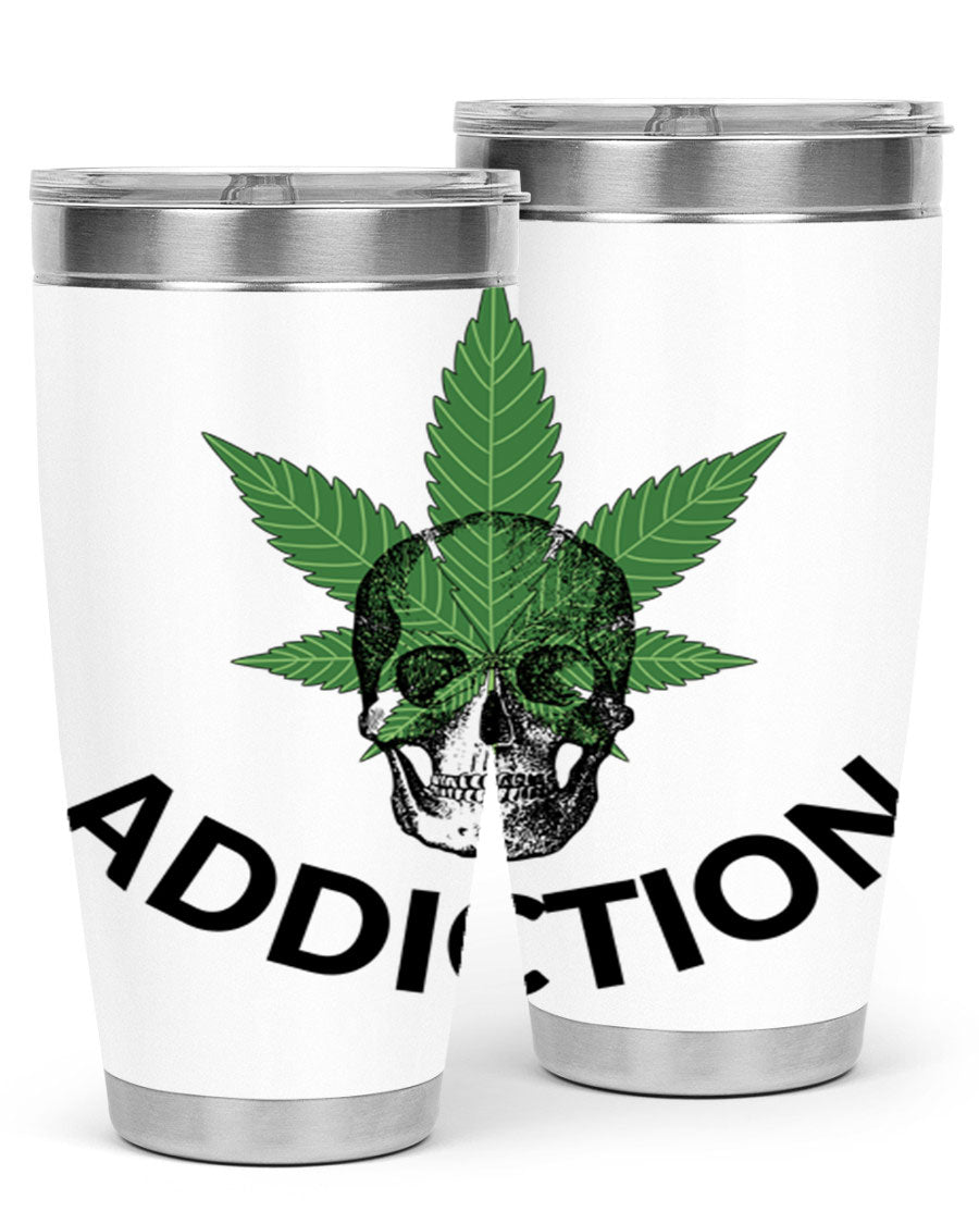 Addiction Cannabis 7# Tumbler in stainless steel with a sleek design, perfect for hot and cold beverages.