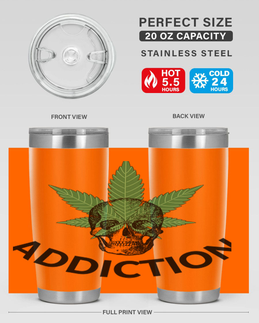Addiction Cannabis 7# Tumbler in stainless steel with a sleek design, perfect for hot and cold beverages.