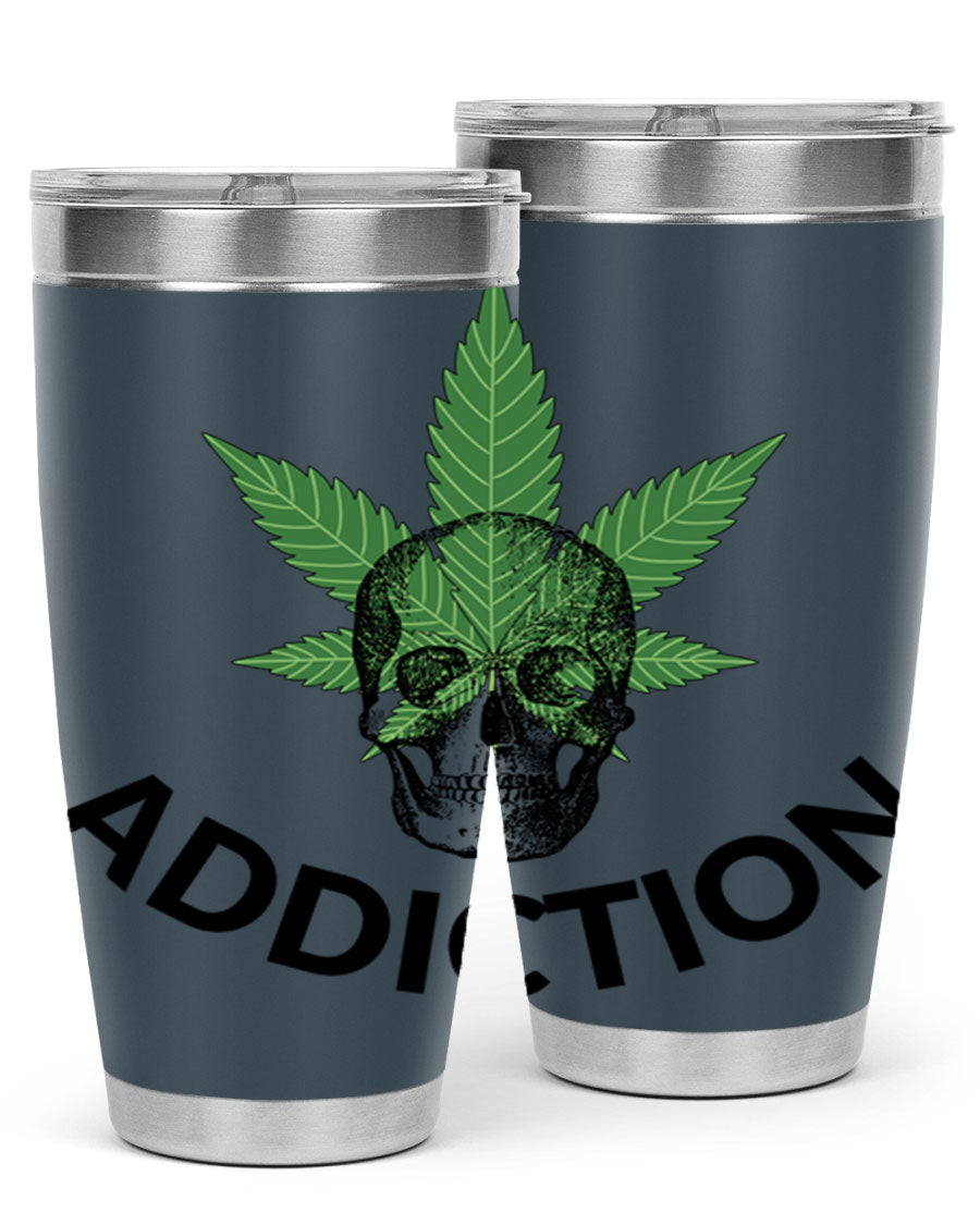 Addiction Cannabis 7# Tumbler in stainless steel with a sleek design, perfect for hot and cold beverages.
