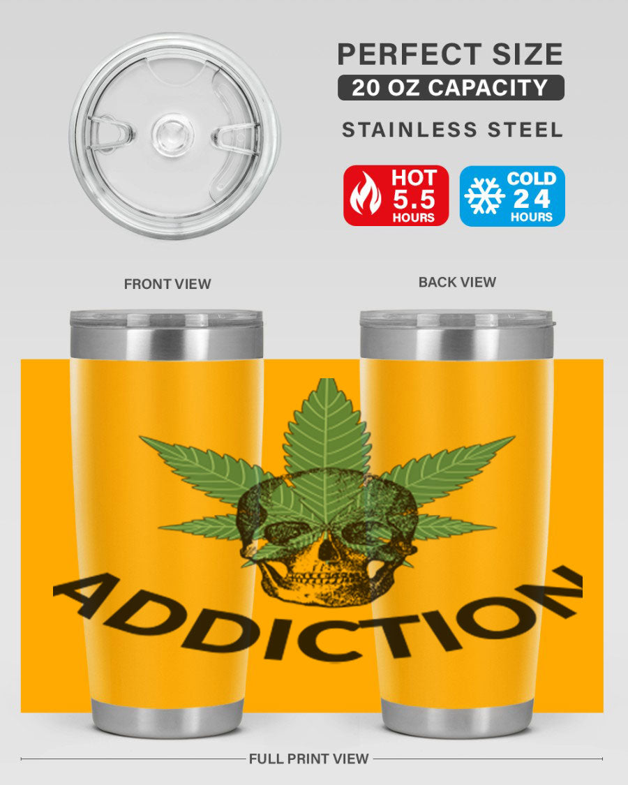 Addiction Cannabis 7# Tumbler in stainless steel with a sleek design, perfect for hot and cold beverages.