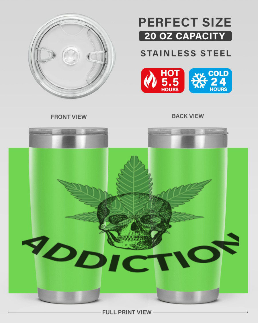 Addiction Cannabis 7# Tumbler in stainless steel with a sleek design, perfect for hot and cold beverages.