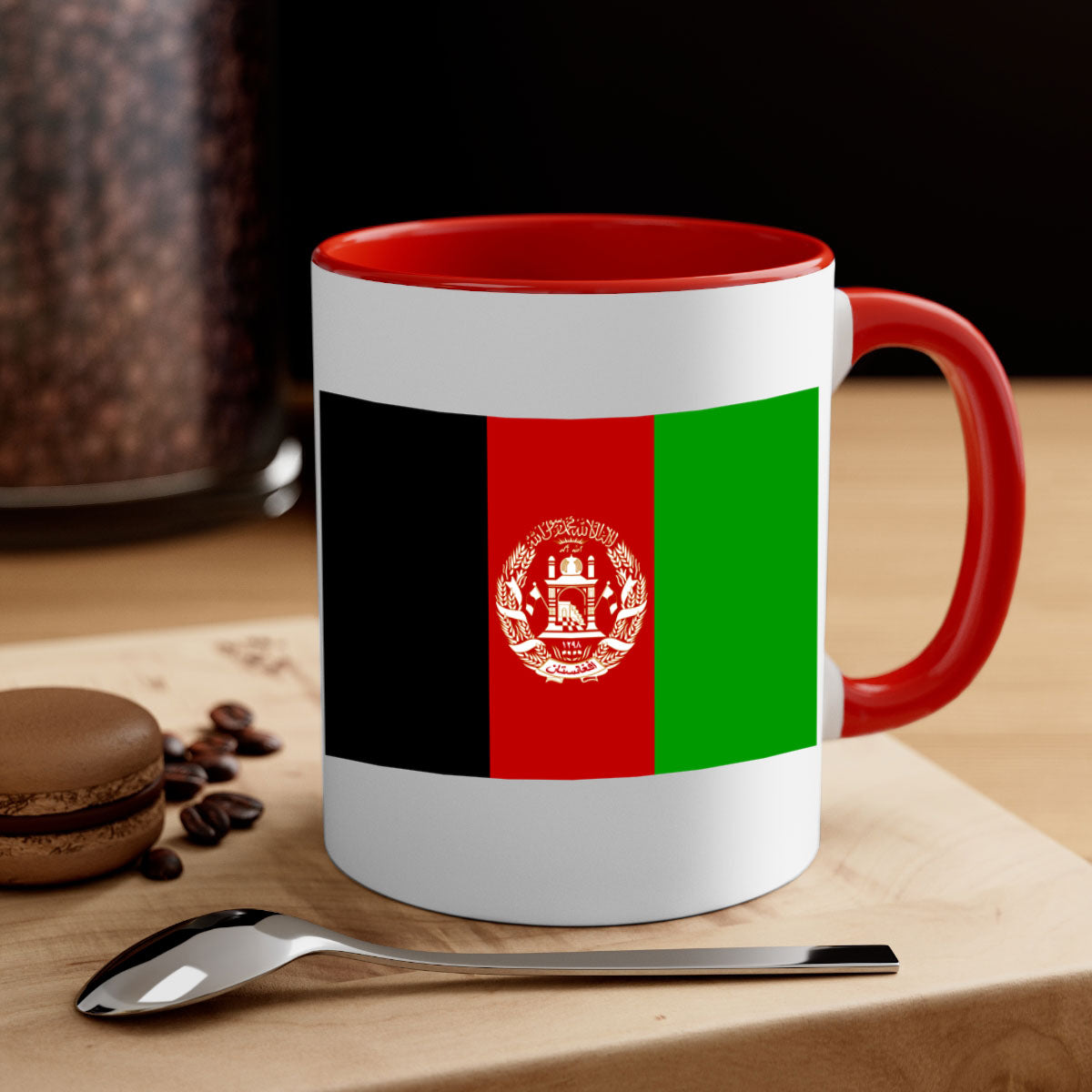 Afghanistan 197# Mug featuring a glossy finish with a colored handle and interior, available in multiple colors.