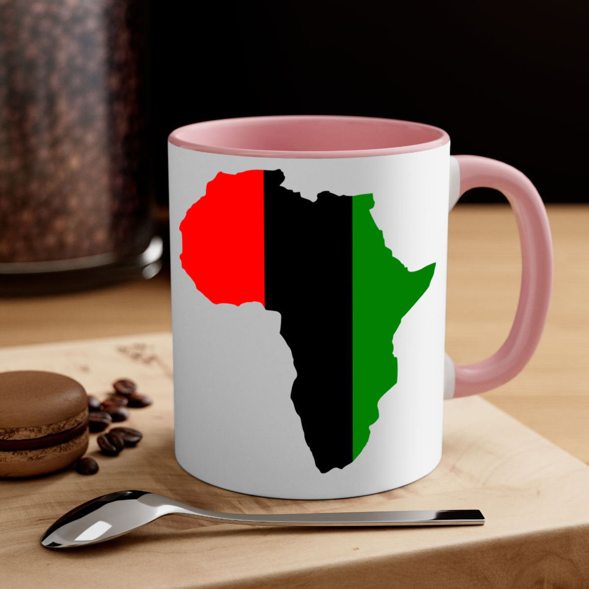 africamap 275# Mug with black words and phrases, featuring a glossy finish and a colored handle, available in multiple colors.