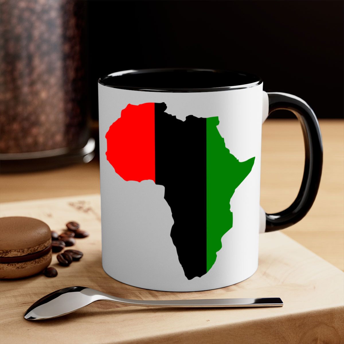 africamap 275# Mug with black words and phrases, featuring a glossy finish and a colored handle, available in multiple colors.