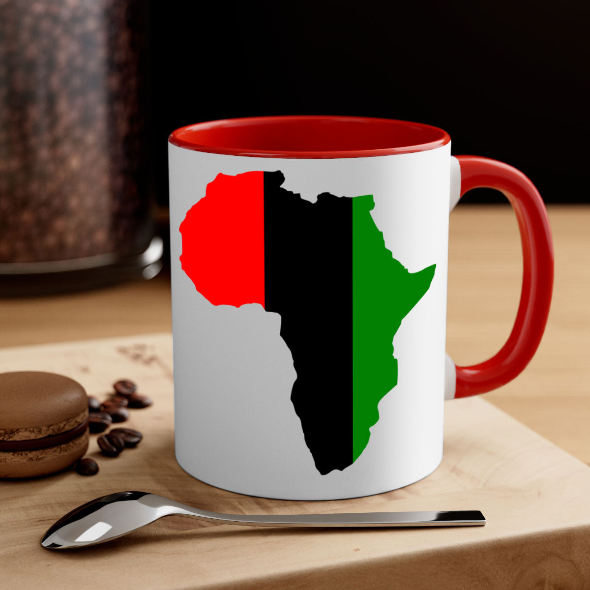 africamap 275# Mug with black words and phrases, featuring a glossy finish and a colored handle, available in multiple colors.