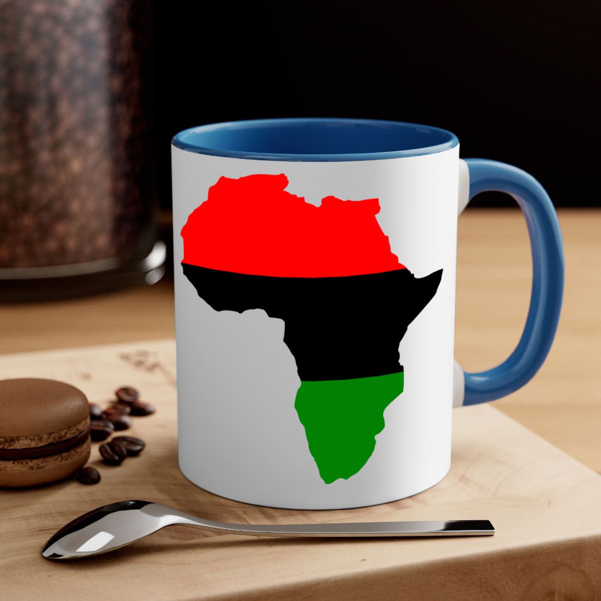 Africamap 276# Mug with black words and phrases, featuring a glossy finish and colored handle, available in multiple colors.