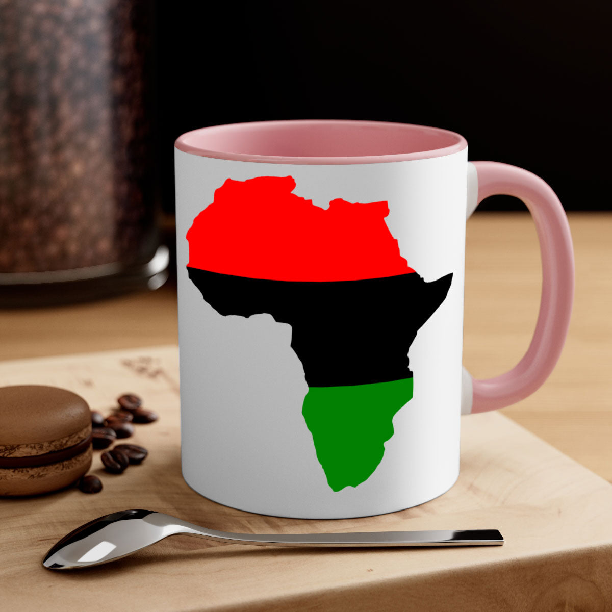 Africamap 276# Mug with black words and phrases, featuring a glossy finish and colored handle, available in multiple colors.