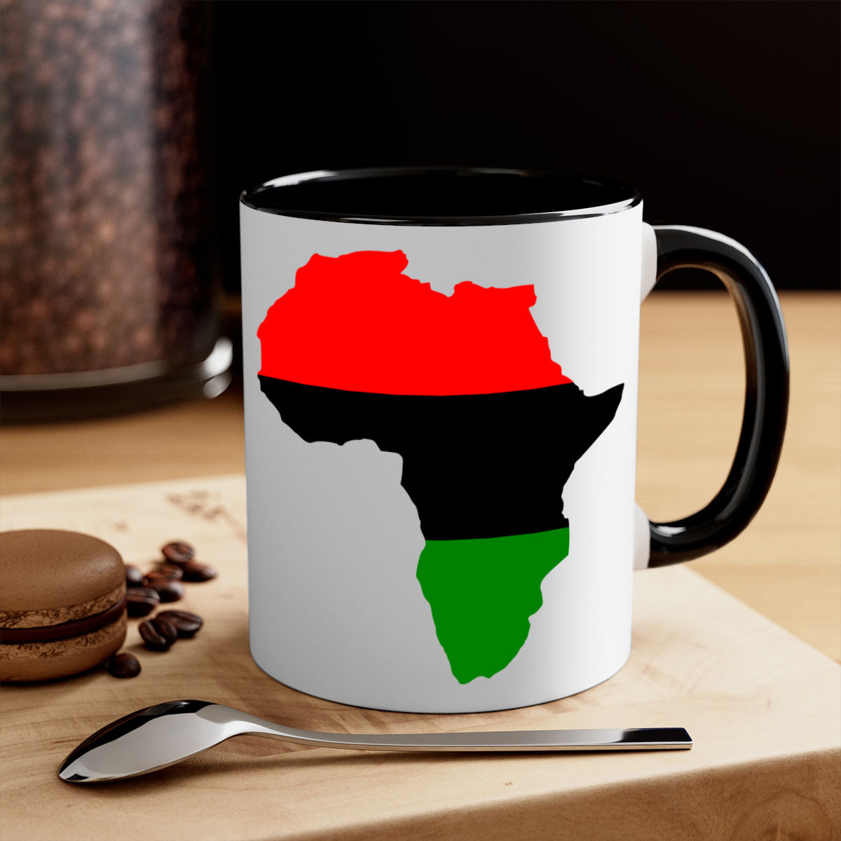 Africamap 276# Mug with black words and phrases, featuring a glossy finish and colored handle, available in multiple colors.