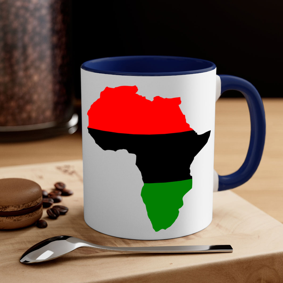 Africamap 276# Mug with black words and phrases, featuring a glossy finish and colored handle, available in multiple colors.