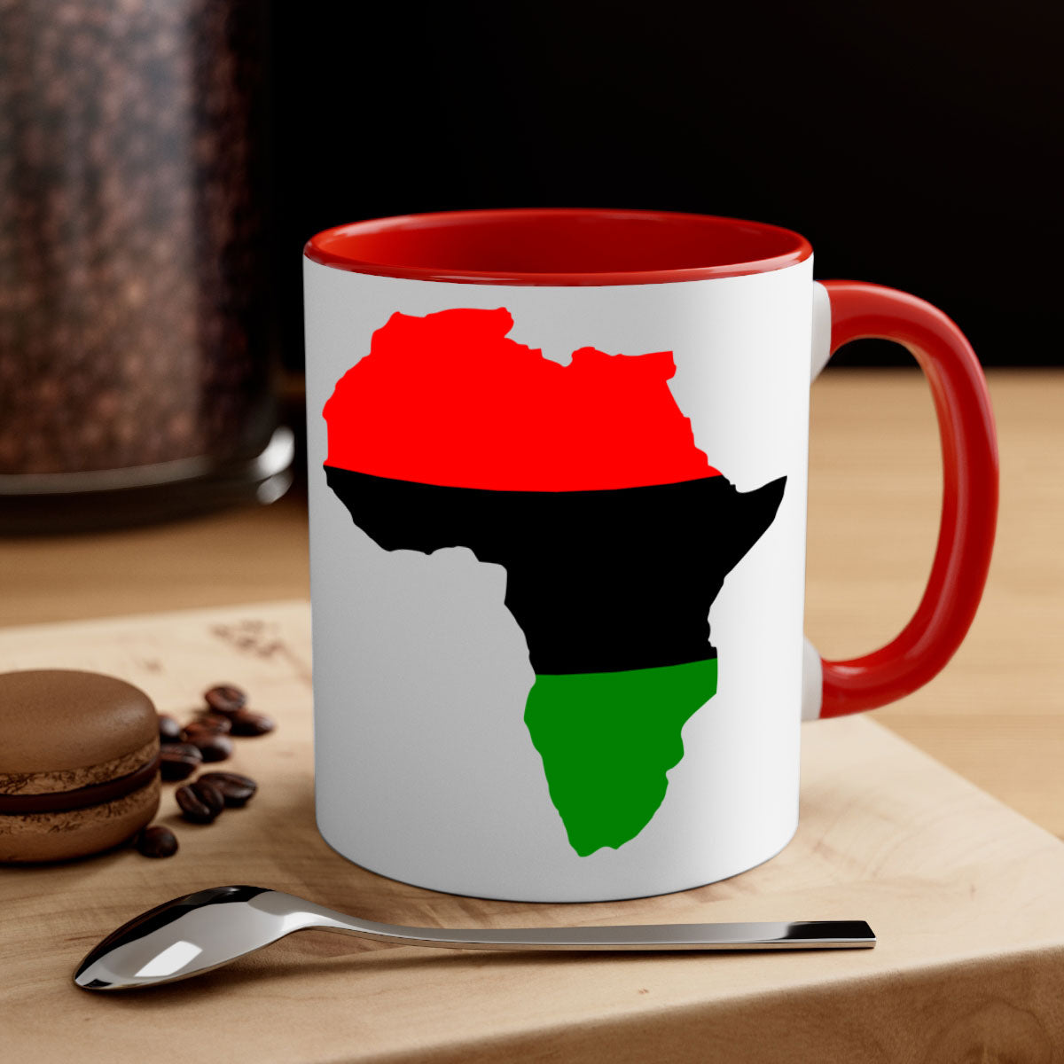 Africamap 276# Mug with black words and phrases, featuring a glossy finish and colored handle, available in multiple colors.