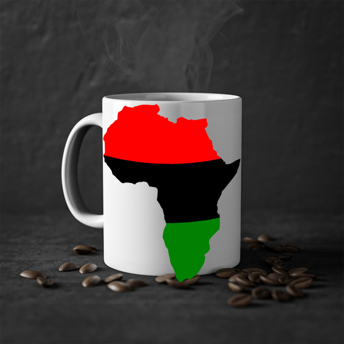 Africamap 276# Mug with black words and phrases, featuring a glossy finish and colored handle, available in multiple colors.