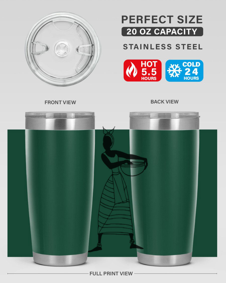 Africanlady 87# Tumbler in 20oz and 30oz sizes, showcasing double wall vacuum stainless steel design with a stylish lid.