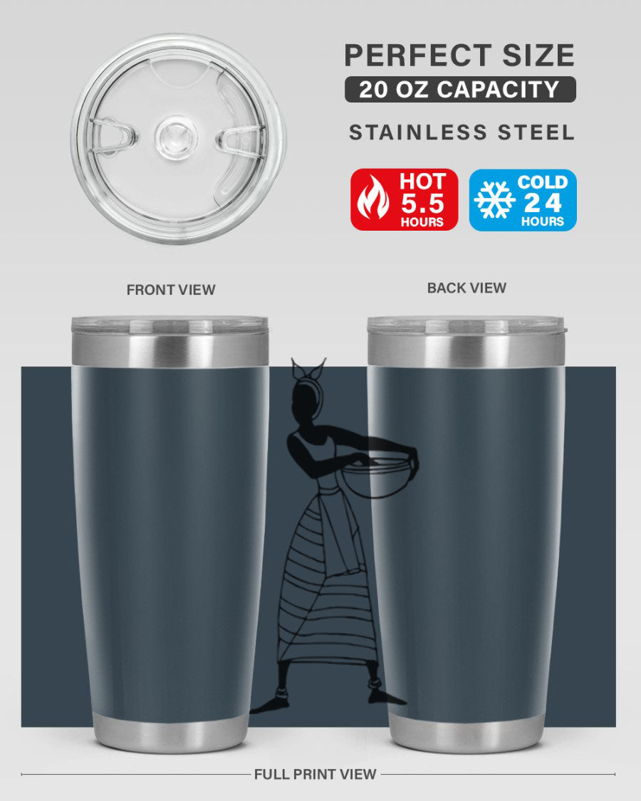 Africanlady 87# Tumbler in 20oz and 30oz sizes, showcasing double wall vacuum stainless steel design with a stylish lid.