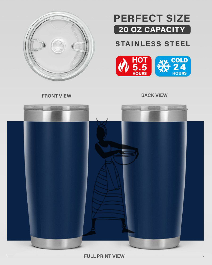 Africanlady 87# Tumbler in 20oz and 30oz sizes, showcasing double wall vacuum stainless steel design with a stylish lid.