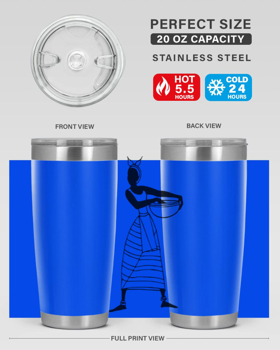 Africanlady 87# Tumbler in 20oz and 30oz sizes, showcasing double wall vacuum stainless steel design with a stylish lid.