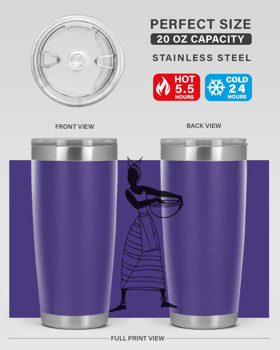 Africanlady 87# Tumbler in 20oz and 30oz sizes, showcasing double wall vacuum stainless steel design with a stylish lid.