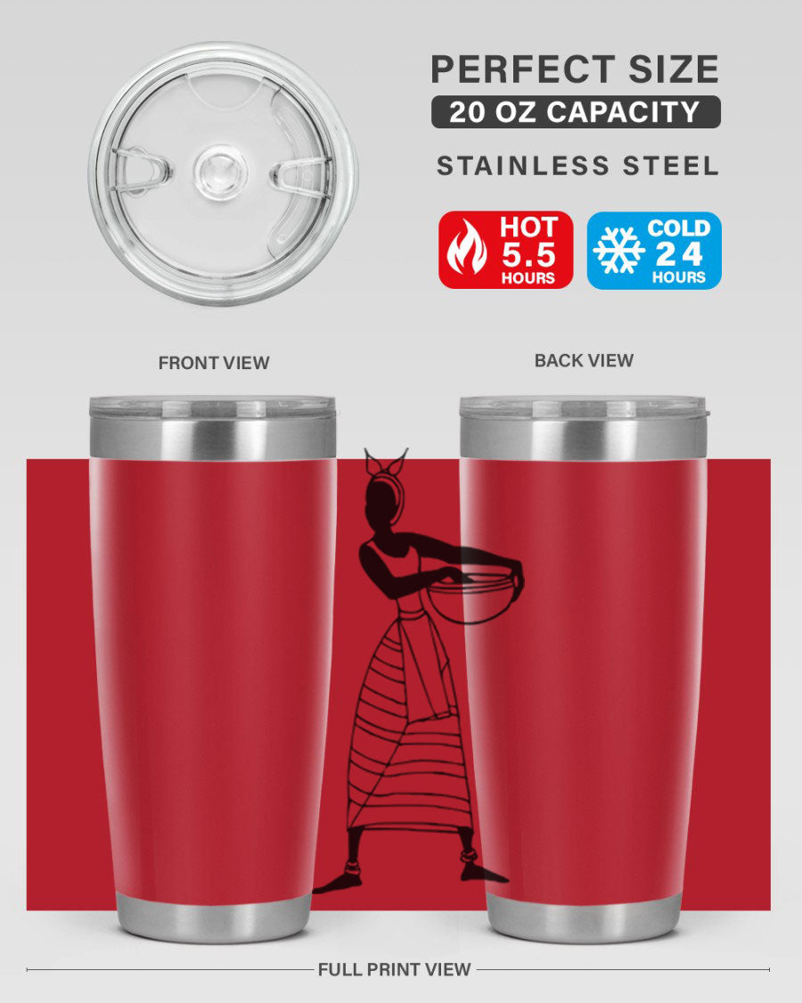 Africanlady 87# Tumbler in 20oz and 30oz sizes, showcasing double wall vacuum stainless steel design with a stylish lid.