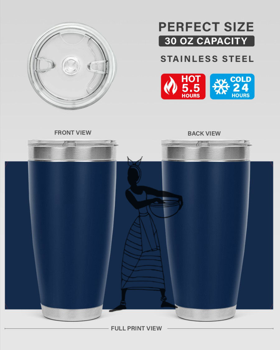 Africanlady 87# Tumbler in 20oz and 30oz sizes, showcasing double wall vacuum stainless steel design with a stylish lid.