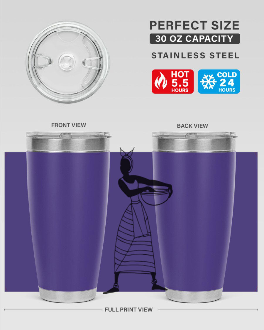 Africanlady 87# Tumbler in 20oz and 30oz sizes, showcasing double wall vacuum stainless steel design with a stylish lid.