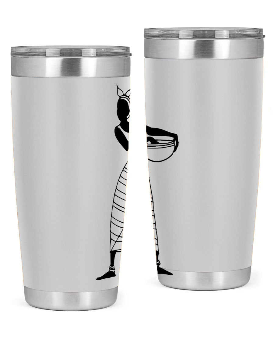 Africanlady 87# Tumbler in 20oz and 30oz sizes, showcasing double wall vacuum stainless steel design with a stylish lid.