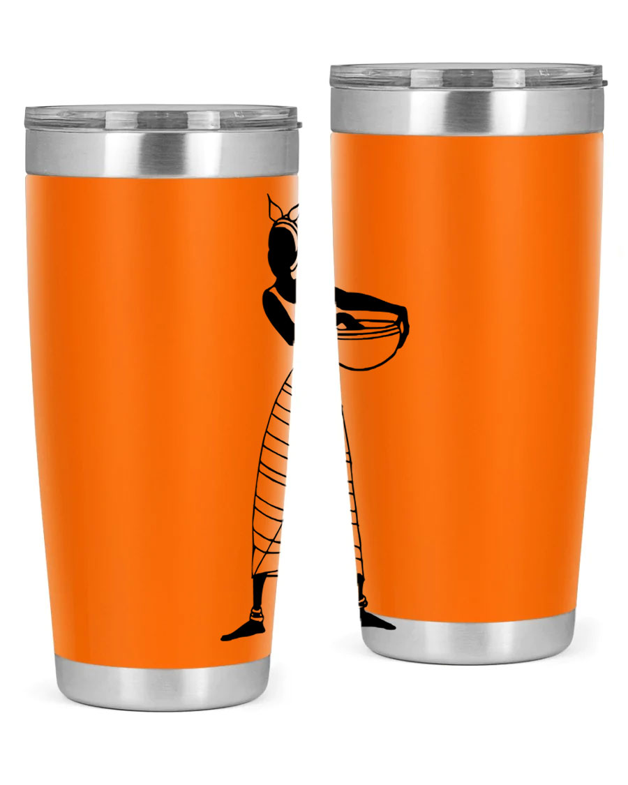 Africanlady 87# Tumbler in 20oz and 30oz sizes, showcasing double wall vacuum stainless steel design with a stylish lid.