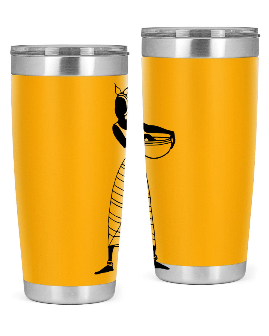 Africanlady 87# Tumbler in 20oz and 30oz sizes, showcasing double wall vacuum stainless steel design with a stylish lid.