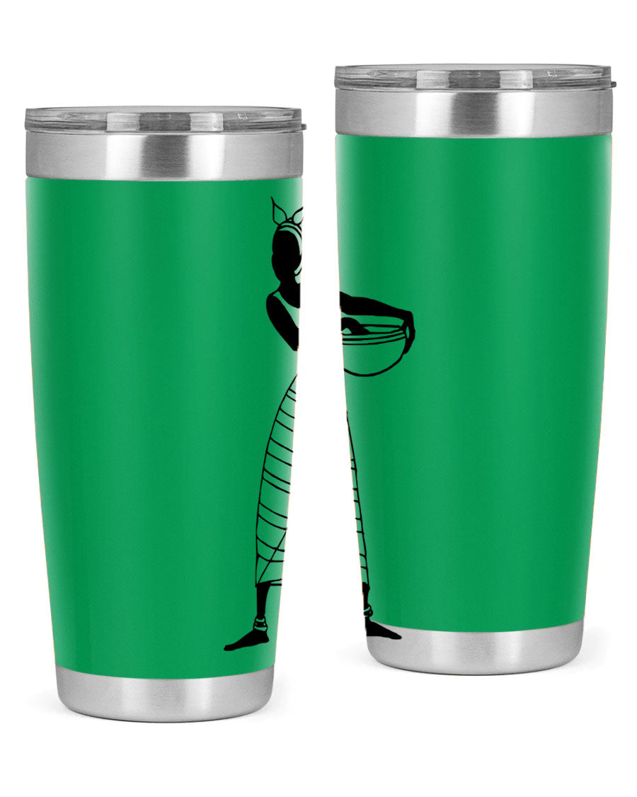 Africanlady 87# Tumbler in 20oz and 30oz sizes, showcasing double wall vacuum stainless steel design with a stylish lid.
