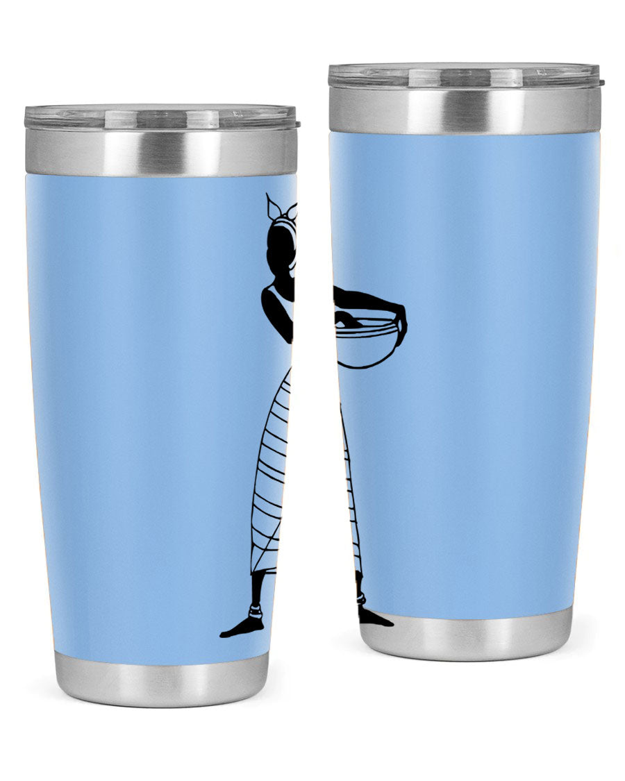 Africanlady 87# Tumbler in 20oz and 30oz sizes, showcasing double wall vacuum stainless steel design with a stylish lid.