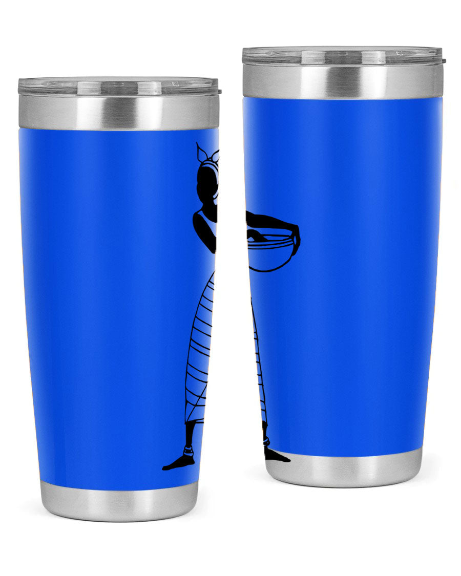 Africanlady 87# Tumbler in 20oz and 30oz sizes, showcasing double wall vacuum stainless steel design with a stylish lid.