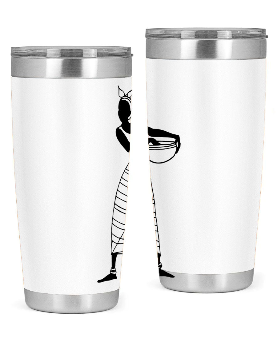 Africanlady 87# Tumbler in 20oz and 30oz sizes, showcasing double wall vacuum stainless steel design with a stylish lid.