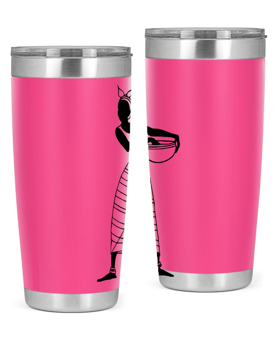 Africanlady 87# Tumbler in 20oz and 30oz sizes, showcasing double wall vacuum stainless steel design with a stylish lid.
