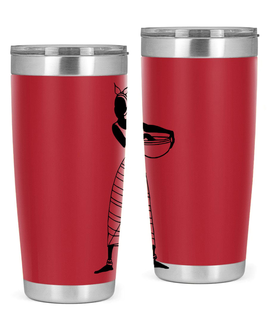 Africanlady 87# Tumbler in 20oz and 30oz sizes, showcasing double wall vacuum stainless steel design with a stylish lid.